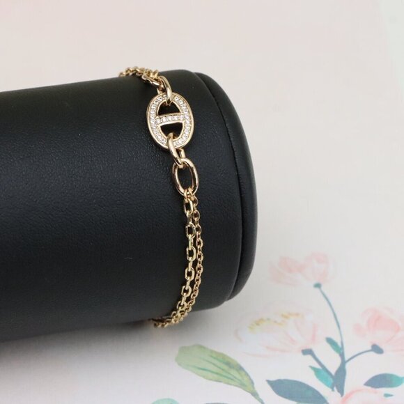 "Sparkling Oval Charm Rose Gold Bracelet with Adjustable Chain, XPBL0829 - Picture 10 of 13